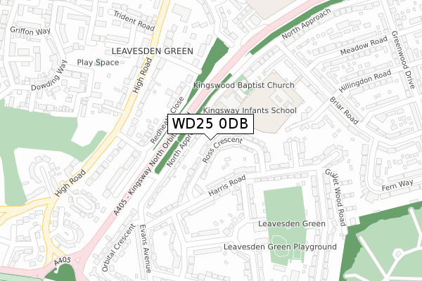 WD25 0DB map - large scale - OS Open Zoomstack (Ordnance Survey)
