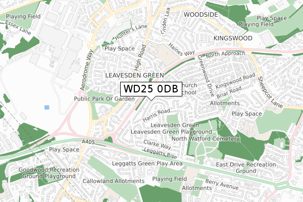 WD25 0DB map - small scale - OS Open Zoomstack (Ordnance Survey)