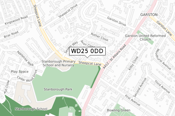 WD25 0DD map - large scale - OS Open Zoomstack (Ordnance Survey)