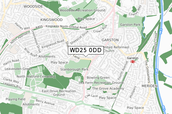 WD25 0DD map - small scale - OS Open Zoomstack (Ordnance Survey)