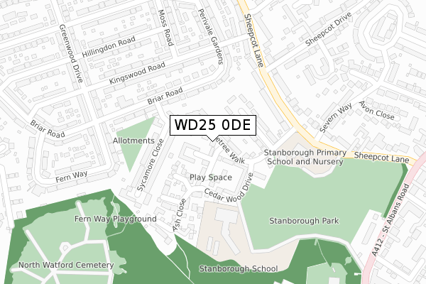 WD25 0DE map - large scale - OS Open Zoomstack (Ordnance Survey)