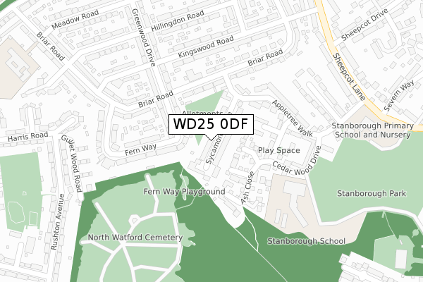 WD25 0DF map - large scale - OS Open Zoomstack (Ordnance Survey)