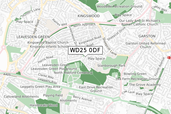 WD25 0DF map - small scale - OS Open Zoomstack (Ordnance Survey)