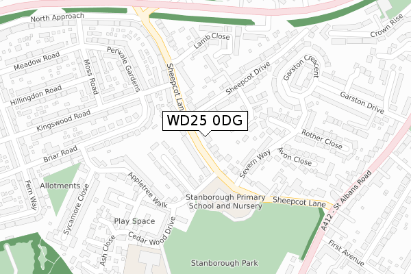 WD25 0DG map - large scale - OS Open Zoomstack (Ordnance Survey)