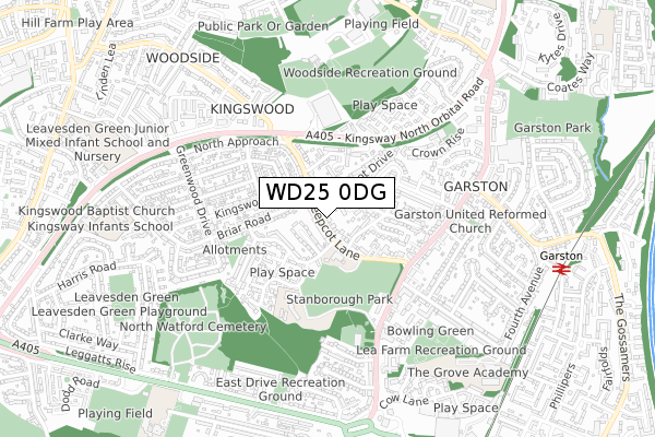 WD25 0DG map - small scale - OS Open Zoomstack (Ordnance Survey)