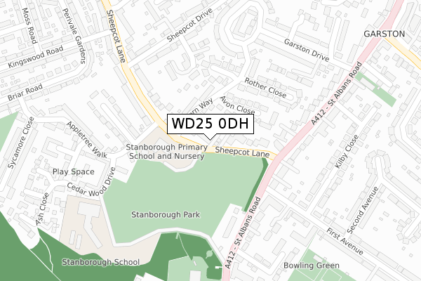 WD25 0DH map - large scale - OS Open Zoomstack (Ordnance Survey)