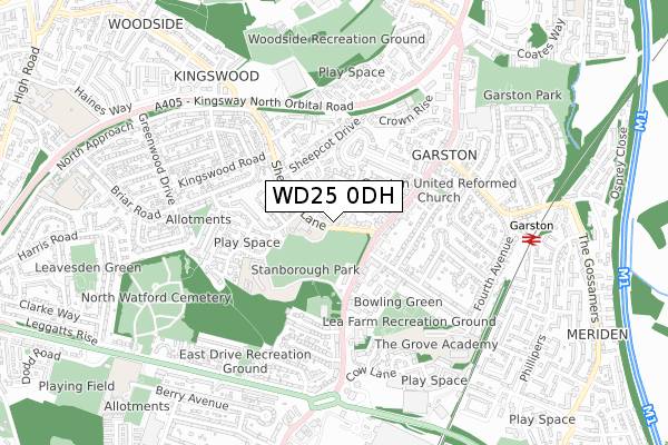 WD25 0DH map - small scale - OS Open Zoomstack (Ordnance Survey)