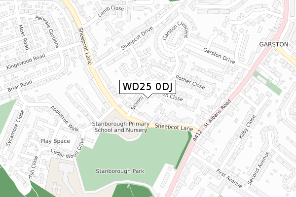 WD25 0DJ map - large scale - OS Open Zoomstack (Ordnance Survey)
