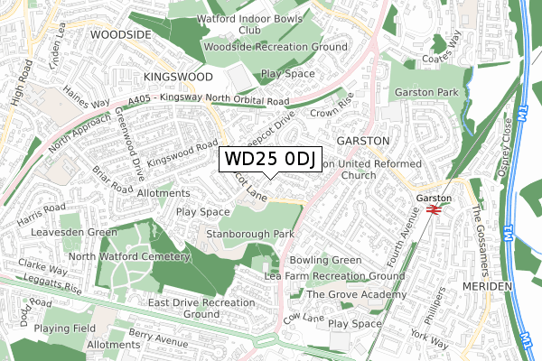 WD25 0DJ map - small scale - OS Open Zoomstack (Ordnance Survey)