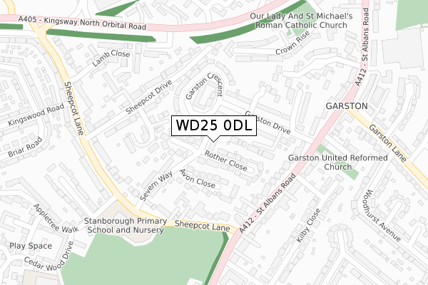 WD25 0DL map - large scale - OS Open Zoomstack (Ordnance Survey)