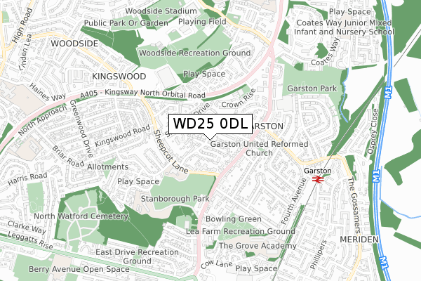 WD25 0DL map - small scale - OS Open Zoomstack (Ordnance Survey)