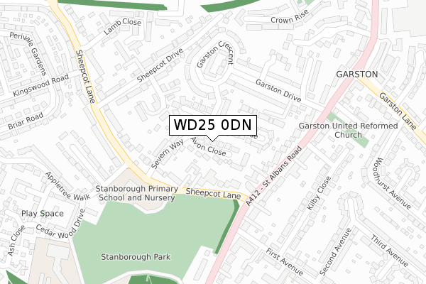 WD25 0DN map - large scale - OS Open Zoomstack (Ordnance Survey)