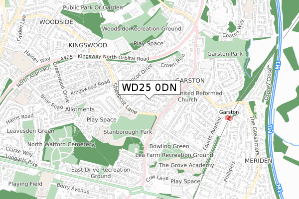 WD25 0DN map - small scale - OS Open Zoomstack (Ordnance Survey)