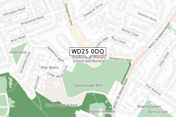 WD25 0DQ map - large scale - OS Open Zoomstack (Ordnance Survey)