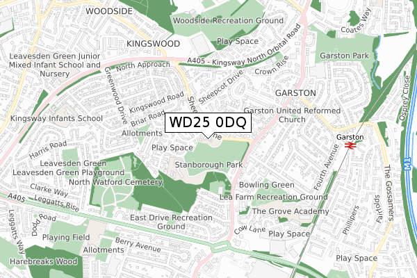 WD25 0DQ map - small scale - OS Open Zoomstack (Ordnance Survey)