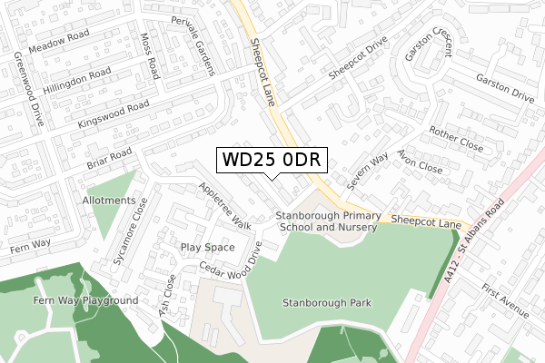 WD25 0DR map - large scale - OS Open Zoomstack (Ordnance Survey)