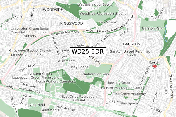 WD25 0DR map - small scale - OS Open Zoomstack (Ordnance Survey)