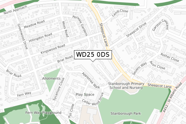 WD25 0DS map - large scale - OS Open Zoomstack (Ordnance Survey)