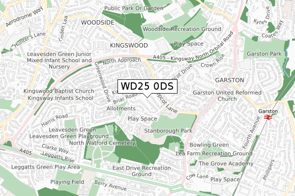 WD25 0DS map - small scale - OS Open Zoomstack (Ordnance Survey)