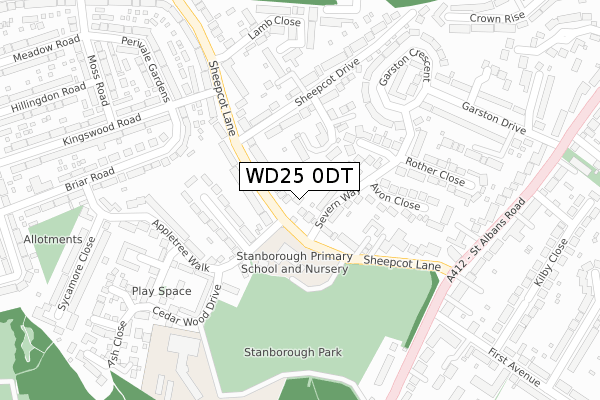 WD25 0DT map - large scale - OS Open Zoomstack (Ordnance Survey)