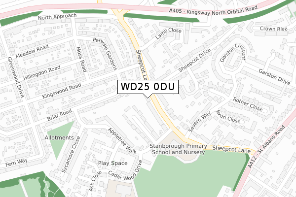 WD25 0DU map - large scale - OS Open Zoomstack (Ordnance Survey)