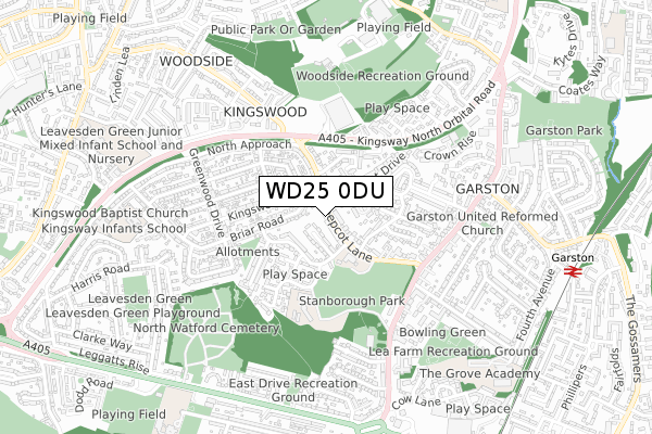 WD25 0DU map - small scale - OS Open Zoomstack (Ordnance Survey)