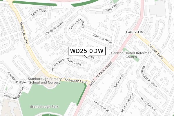 WD25 0DW map - large scale - OS Open Zoomstack (Ordnance Survey)