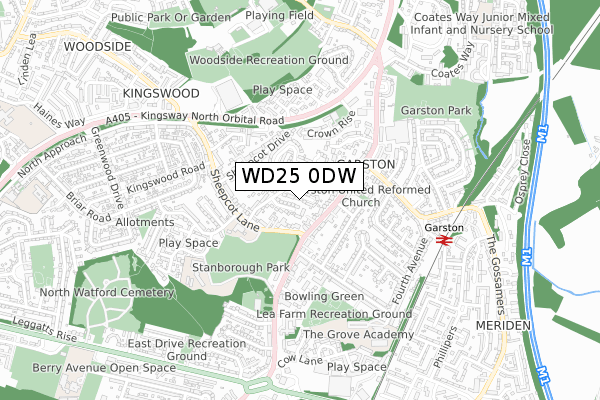 WD25 0DW map - small scale - OS Open Zoomstack (Ordnance Survey)