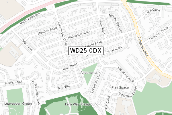 WD25 0DX map - large scale - OS Open Zoomstack (Ordnance Survey)