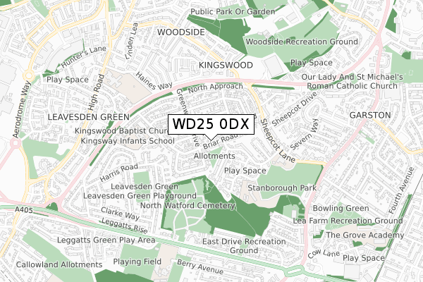 WD25 0DX map - small scale - OS Open Zoomstack (Ordnance Survey)