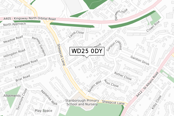 WD25 0DY map - large scale - OS Open Zoomstack (Ordnance Survey)