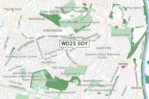 WD25 0DY map - small scale - OS Open Zoomstack (Ordnance Survey)