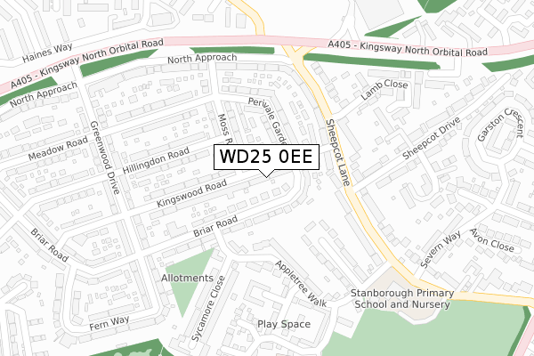 WD25 0EE map - large scale - OS Open Zoomstack (Ordnance Survey)