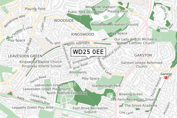 WD25 0EE map - small scale - OS Open Zoomstack (Ordnance Survey)