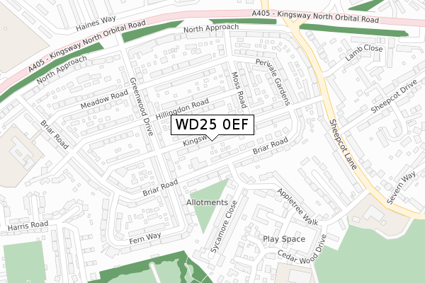 WD25 0EF map - large scale - OS Open Zoomstack (Ordnance Survey)