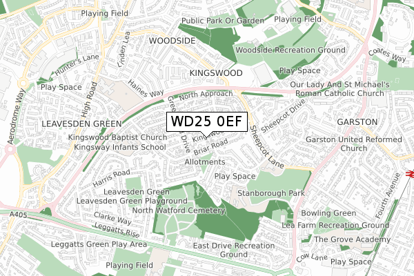 WD25 0EF map - small scale - OS Open Zoomstack (Ordnance Survey)