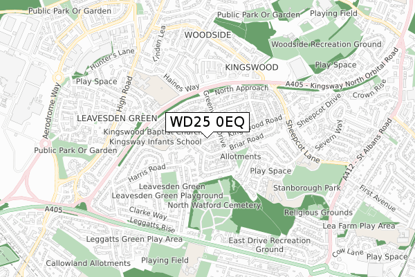 WD25 0EQ map - small scale - OS Open Zoomstack (Ordnance Survey)