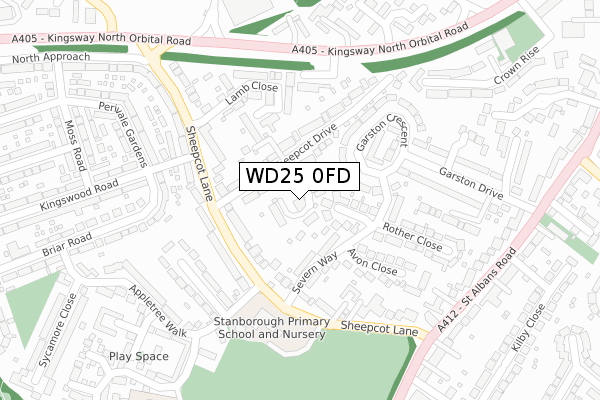 WD25 0FD map - large scale - OS Open Zoomstack (Ordnance Survey)