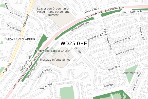 WD25 0HE map - large scale - OS Open Zoomstack (Ordnance Survey)