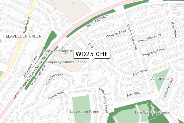 WD25 0HF map - large scale - OS Open Zoomstack (Ordnance Survey)