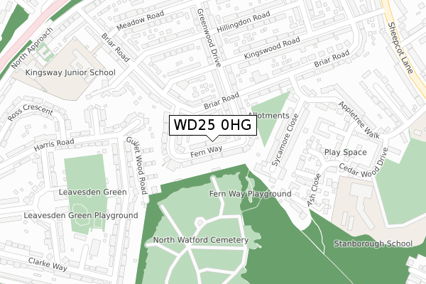 WD25 0HG map - large scale - OS Open Zoomstack (Ordnance Survey)