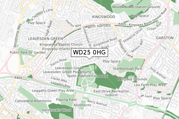 WD25 0HG map - small scale - OS Open Zoomstack (Ordnance Survey)