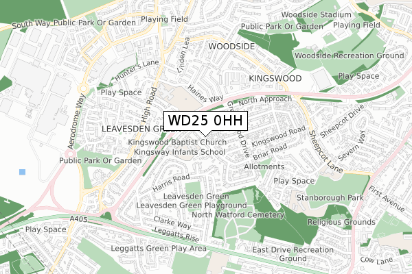 WD25 0HH map - small scale - OS Open Zoomstack (Ordnance Survey)