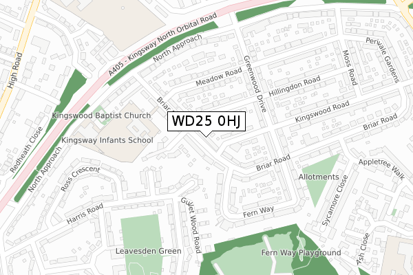 WD25 0HJ map - large scale - OS Open Zoomstack (Ordnance Survey)