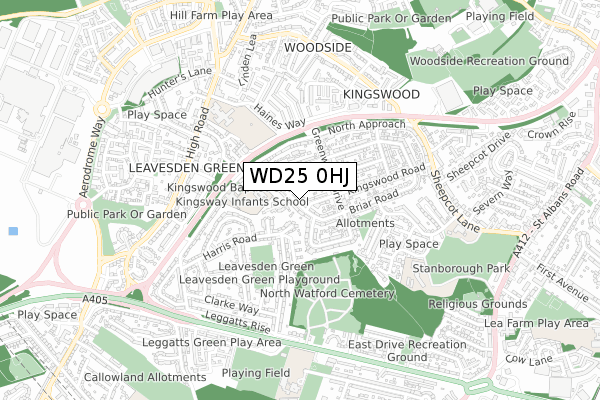 WD25 0HJ map - small scale - OS Open Zoomstack (Ordnance Survey)