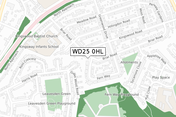 WD25 0HL map - large scale - OS Open Zoomstack (Ordnance Survey)