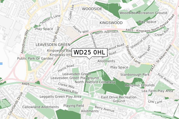 WD25 0HL map - small scale - OS Open Zoomstack (Ordnance Survey)