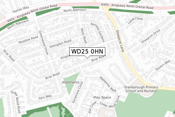 WD25 0HN map - large scale - OS Open Zoomstack (Ordnance Survey)