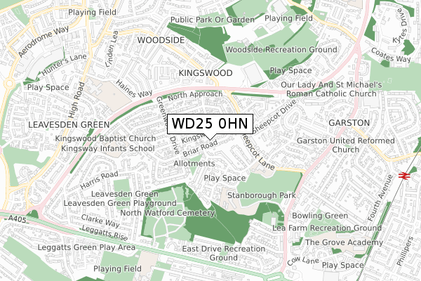 WD25 0HN map - small scale - OS Open Zoomstack (Ordnance Survey)