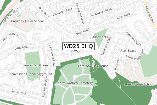 WD25 0HQ map - large scale - OS Open Zoomstack (Ordnance Survey)